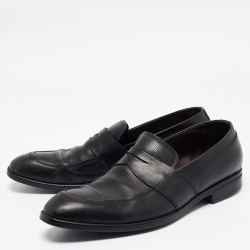 Ermenegildo Zegna Black Leather Slip On Loafers Size 45.5