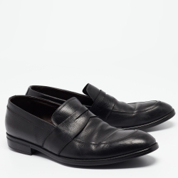 Ermenegildo Zegna Black Leather Slip On Loafers Size 45.5