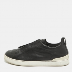 Ermenegildo Zegna Black Leather Triple Stitch Low Top Sneakers Size 42