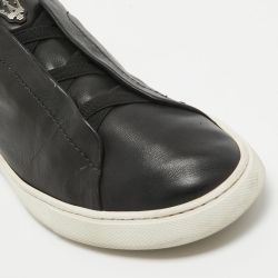 Ermenegildo Zegna Black Leather Triple Stitch Low Top Sneakers Size 42