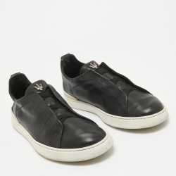 Ermenegildo Zegna Black Leather Triple Stitch Low Top Sneakers Size 42