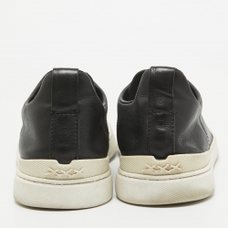 Ermenegildo Zegna Black Leather Triple Stitch Low Top Sneakers Size 42