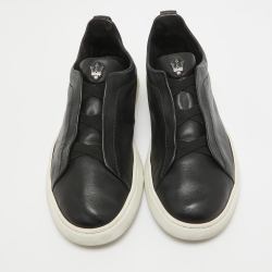 Ermenegildo Zegna Black Leather Triple Stitch Low Top Sneakers Size 42