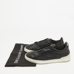 Ermenegildo Zegna Black Leather Triple Stitch Low Top Sneakers Size 42