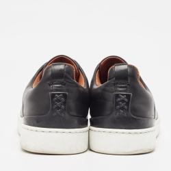 Pre Owned Ermenegildo Zegna Black Leather Triple Stitch Low Top Sneakers Size 42.5