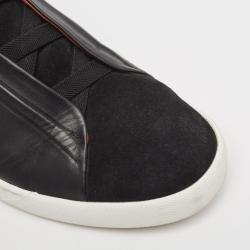 Pre Owned Ermenegildo Zegna Black Leather Triple Stitch Low Top Sneakers Size 42.5