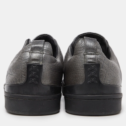 Pre Owned Ermenegildo Zegna Metallic Grey Leather Triple Stitch Sneakers Size 43
