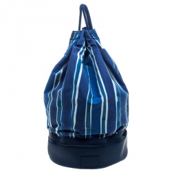 Ermenegildo Zegna Blue/White Striped Fabric and Leather Drawstring Backpack