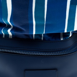 Ermenegildo Zegna Blue/White Striped Fabric and Leather Drawstring Backpack