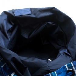 Ermenegildo Zegna Blue/White Striped Fabric and Leather Drawstring Backpack