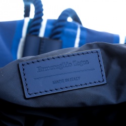 Ermenegildo Zegna Blue/White Striped Fabric and Leather Drawstring Backpack