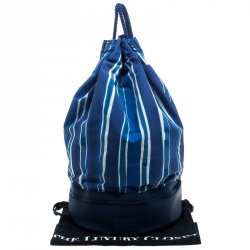 Ermenegildo Zegna Blue/White Striped Fabric and Leather Drawstring Backpack