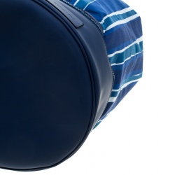 Ermenegildo Zegna Blue/White Striped Fabric and Leather Drawstring Backpack