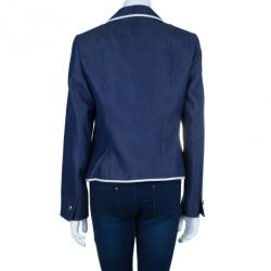 Escada Contrast Piped Navy Blazer S