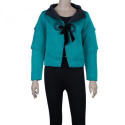 Pre Owned Escada Turquoise Contrast Collar Jacket XS