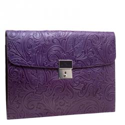 Pre Owned Etro Purple Paisley Embossed Leather Document Case