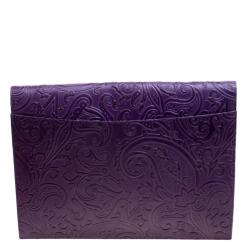Pre Owned Etro Purple Paisley Embossed Leather Document Case