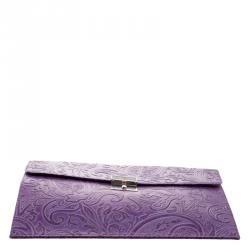 Pre Owned Etro Purple Paisley Embossed Leather Document Case