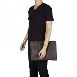 Etro Dark Brown Paisley Printed Coated Canvas Document Holder