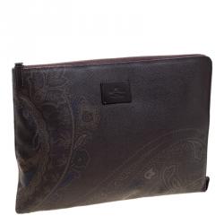 Etro Dark Brown Paisley Printed Coated Canvas Document Holder