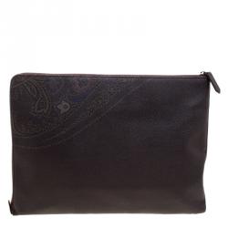 Etro Dark Brown Paisley Printed Coated Canvas Document Holder