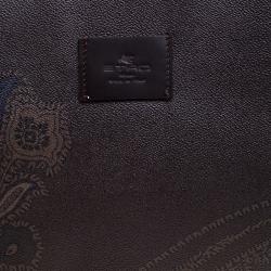 Etro Dark Brown Paisley Printed Coated Canvas Document Holder