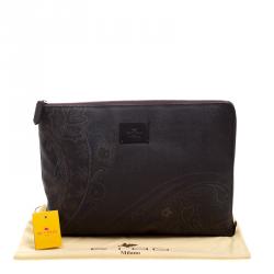 Etro Dark Brown Paisley Printed Coated Canvas Document Holder