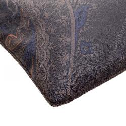Etro Dark Brown Paisley Printed Coated Canvas Document Holder