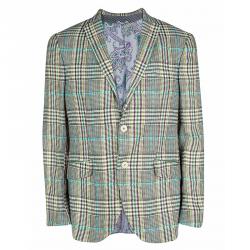 Pre Owned Etro Multicolor Linen Glen Plaid Superleggera Blazer L