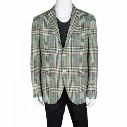 Pre Owned Etro Multicolor Linen Glen Plaid Superleggera Blazer L