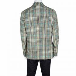 Pre Owned Etro Multicolor Linen Glen Plaid Superleggera Blazer L
