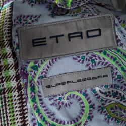 Pre Owned Etro Multicolor Linen Glen Plaid Superleggera Blazer L