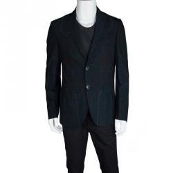 Pre Owned Etro Navy Blue and Black Paisley Printed Wool Superleggera Minerva Blazer L