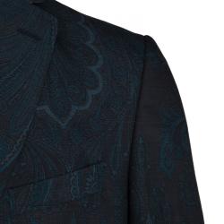 Pre Owned Etro Navy Blue and Black Paisley Printed Wool Superleggera Minerva Blazer L