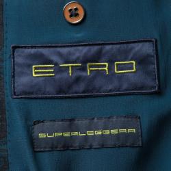 Pre Owned Etro Navy Blue and Black Paisley Printed Wool Superleggera Minerva Blazer L
