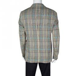 Pre Owned Etro Multicolor Linen Glen Plaid Superleggera Blazer L