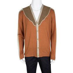 Etro Colorblock Faux Suede Panel Detail Button Front Cardigan XL