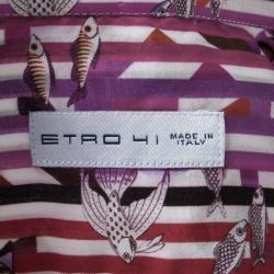 مملوكة مسبقًا قميص إيترو قطن مقلم وسمك مطبوع متعدد الألوان بأكمام طويلة أزرار أمامية L