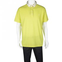 Pre Owned Etro Yellow Printed Collar Polo T- Shirt 3XL