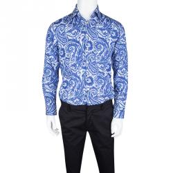 Pre Owned Etro Blue and White Paisley Print Long Sleeve Button Front New Lucky Reg Shirt M