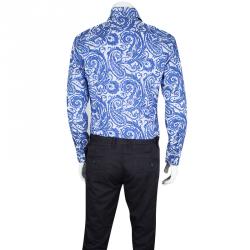 Pre Owned Etro Blue and White Paisley Print Long Sleeve Button Front New Lucky Reg Shirt M