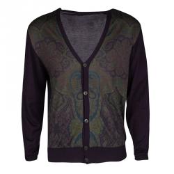 Pre Owned Etro Purple Paisley Printed Wool Silk Button Front Cardigan XL
