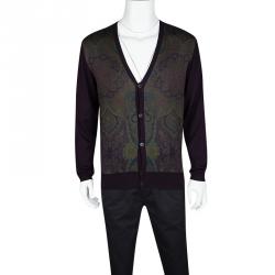 Pre Owned Etro Purple Paisley Printed Wool Silk Button Front Cardigan XL