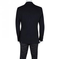 Pre Owned Etro Navy Blue Wool Blend Chalk Striped Double Breasted Blazer M
