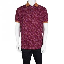 Pre Owned Etro Pink Paisley Print Contrast Collar and Cuff Detail Polo T-Shirt XXL