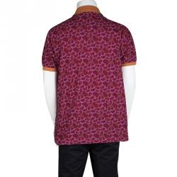 Pre Owned Etro Pink Paisley Print Contrast Collar and Cuff Detail Polo T-Shirt XXL