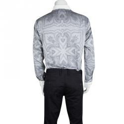 Pre Owned Etro Grey Printed Contrast Collar and Cuff Detail Long Sleeve Shirt  L