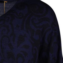 Pre Owned Etro Navy Blue Contrast Print V-Neck Sweater XXL