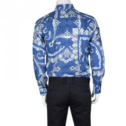 Pre Owned Etro Blue Paisley Printed Linen Long Sleeve Button Front Shirt M