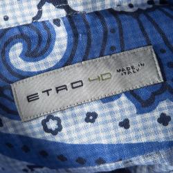 Pre Owned Etro Blue Paisley Printed Linen Long Sleeve Button Front Shirt M